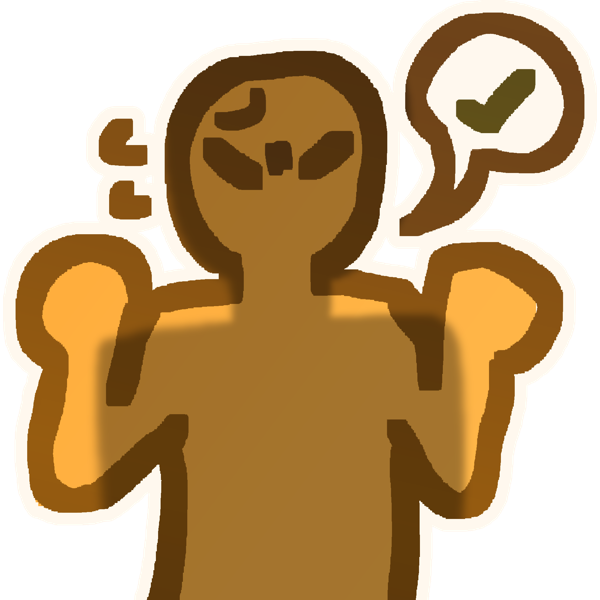 A fearful cartoony yellow figure, forced to say yes to the shadow of another figure above them.